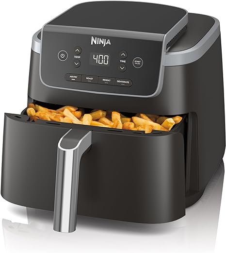 Ninja AF141 Air Fryer Pro 4-in-1 with 5 QT Capacity, Air Fry, Roast, Reheat, Dehydrate, Air Crisp Technology with 400F for hot, crispy results in just minutes, Nonstick Basket & Crisper Plate, Grey