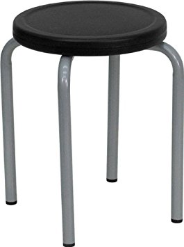 Flash Furniture YK01B-GG Stackable Stool with Black Seat and Silver Powder Coated Frame