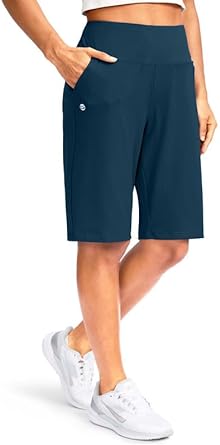 G Gradual Women's 12" Bermuda Long Shorts with Pockets High Waisted Stretch Knee Length Shorts for Women Summer Walking