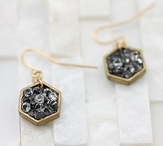 Small black Drop Earrings hexagon
