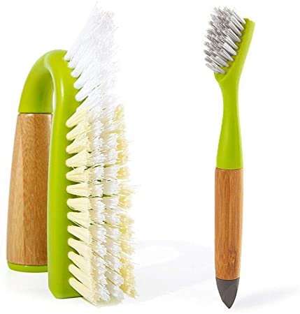 Full Circle Bathroom Detailing Set - Grunge Buster Grout and Tile Scrubber and Micro Manager Detail Cleaning Brush, Green