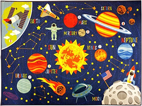 KC CUBS Playtime Collection Space Safari Road Map Educational Learning & Game Area Rug Carpet for Kids and Children Bedrooms and Playroom (5' 0" x 6' 6")