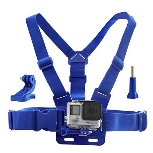 CamKix Chest Mount Harness for GoPro – Adjustable Chest Strap Compatible with GoPro Hero4, Hero3 , Hero3, Hero2, and Hero Camera - Also Includes 1 J-Hook, 1 Thumbscrew , 1 CamKix Drawstring Storage Bag (Blue)