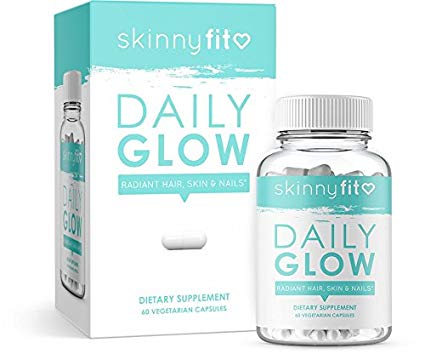 SkinnyFit Daily Glow: Hair, Skin and Nails Supplement for Radiant Skin, Stronger Hair and Nails with Biotin, Vitamins A, C and B (60 count vegetarian capsules)