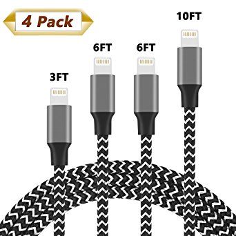 Xpener iPhone Charger, [4Pack 3FT 6FT 6FT 10FT] Nylon Braided iPhone Lightning Cbale to USB Charger cord for iPhone X 8 7 Plus 6S 6 SE 5S 5C 5, iPad 2 3 4 Mini Air Pro, iPod Nano 7 (Brown)