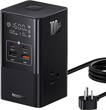 Baseus PowerCombo Charging Station, 3AC 2U 2C Power Strip with 100W USB C Fast Charger, 7-in-1 Portable Charger for Desktop Electrical Appliances, Accessories, MacBook, Tablets, and iPhones