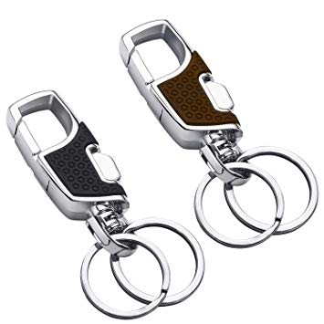 Young4us Key Chain 2 Key Rings Stainless Steel Heavy Duty Car Keychain in Metal The Perfect Combination of Luxury, Will Never Rust, Bend or Break for Men and Women - (Set of 2, Black & Brown)