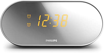 Philips clock radio AJ2000/05 clock radio (FM digital tuner, built-in alarm, 2 alarms, sleep timer, mirror-finish display) white/silver