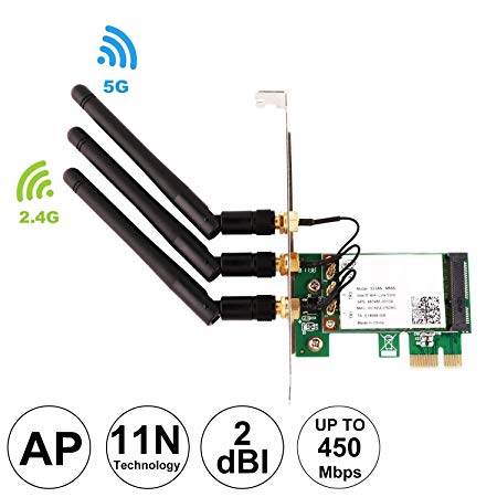 Ubit WIE5300 450M Dual Band Wireless PCI Express (PCIe) Wi-Fi Network Adapter Card with 2dBi WiFi External Detachable Antenna for Desktop Computers（with AP Function）