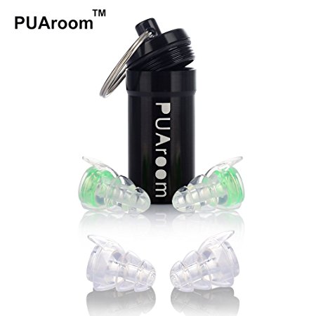 PUAroom Noise Cancelling Ear Plugs, 2 Pairs Reusable Earplugs with Aluminium Carrier,Ideal for Musicians,Concert, Festival, Club, Drummer, DJ, Motorcycles, Travel (Green)