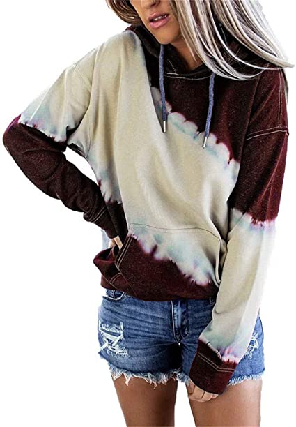 Xuan2Xuan3 Womens Tie Dye Pullover Hoodie Sweatshirts Long Sleeve Color Block Hoodies Tops