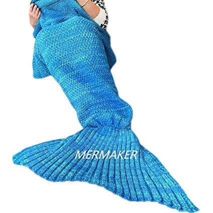 Mermaker ®Beautiful Knitting Mermaid Blanket All Seasons Sleeping Bag for Adult and Kids 71"x35.5"Blue