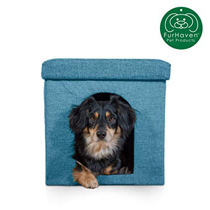 Furhaven Pet Dog Bed | Felt Pet House Private Hideout Den & Collapsible Pop Up Living Room Ottoman Footstool Condo for Cats & Small Dogs - Available in Multiple Colors & Styles