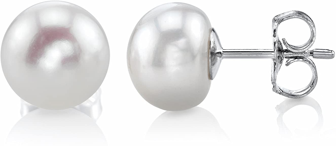 Freshwater Cultured Pearl Earrings for Women White Button Studs with 14K Gold - THE PEARL SOURCE