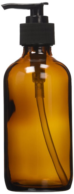 8 oz Amber Glass Lotion / Soap Dispenser with Black Pump
