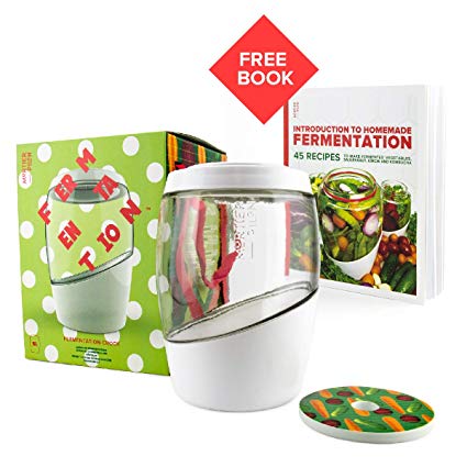 Mortier Pilon - 5L Glass Fermentation Crock   FREE recipe book - Make Easy Homemade Fermented Foods (kimchi, pickles, sauerkraut, organic vegetables)