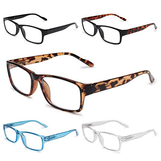Gaoye 5-Pack Reading Glasses Blue Light Blocking,Spring Hinge Readers for Women Men Anti Glare Filter Lightweight Eyeglasses