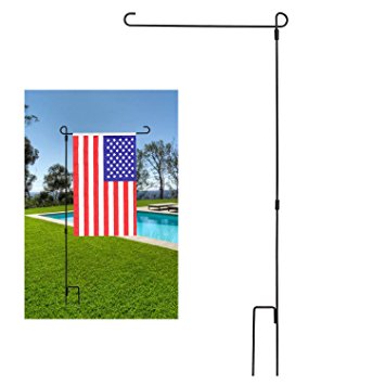BonyTek Garden Flag Stand Flagpole, Black Wrought Iron Small Flag Stand For Yard Garden Flag Pole Flag Holder - 36.22" H x 16.53" W (1 pack)