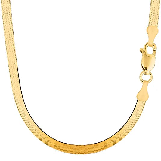 14K Yellow Gold 6.00mm Shiny Imperial Herringbone Chain Necklace or Bracelet for Pendants and Charms with Lobster-Claw Clasp (7", 8", 16", 18" 20" or 24 inch)