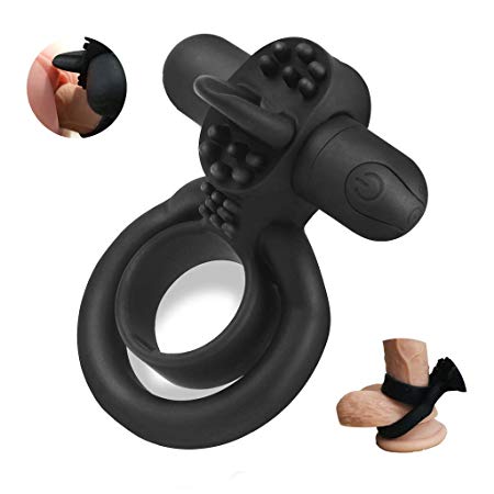 Vibrating Penis Ring with Tongue, Male Cock Ring & Clitoral G-Spot Vibrators Clitoris Stimulators Powerful Sex Toys for Couple Extends Sexual Pleasure Rechargeable