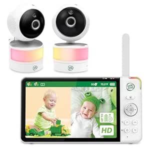 LeapFrog LF920-2HD 7" Split Screen Baby Monitor - Video Baby Monitor with 2 Cameras and Audio, Two-Way Talk, Color Night Vision, Night Light, 360° Pan & Tilt Temp&Humidity Sensor No WiFi