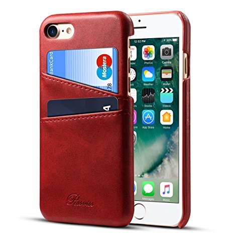 iPhone 8 Case , iPhone 7 Case Leather Card Slots Holder Slim Phone Wallet Cover By Rssviss For iPhone8 iPhone7 - Red