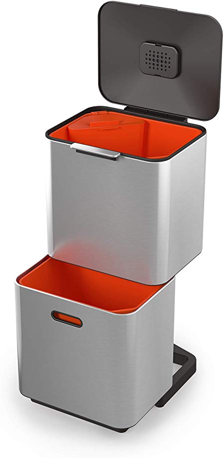 Joseph Joseph Intelligent Waste Totem Max Kitchen Trash Can and Recycle Unit with Compost Bin, 60 Liter/16 Gallon, Stainless Steel