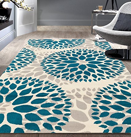 Rugshop Modern Floral Circles Design Area Rug, 5' x 7', Blue