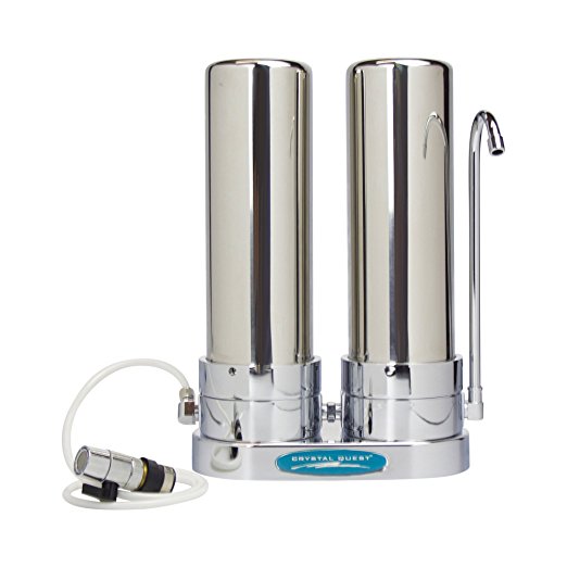 CRYSTAL QUEST Countertop Replaceable Double Multi ULTRA Water Filter System (Stainless Steel)