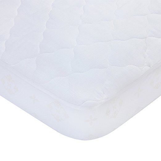 Carters Waterproof Fitted Quilted Crib and Toddler Protective Mattress Pad Cover, White