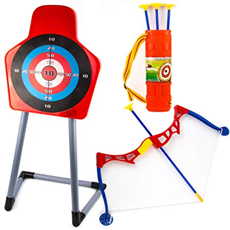 Toysery Kids Archery Bow and Arrow Toy Set - Target with Stand Indoor, Outdoor Garden Fun Game - Best Archery Bow & Arrow Toy Set for Kids Age 3 and Up