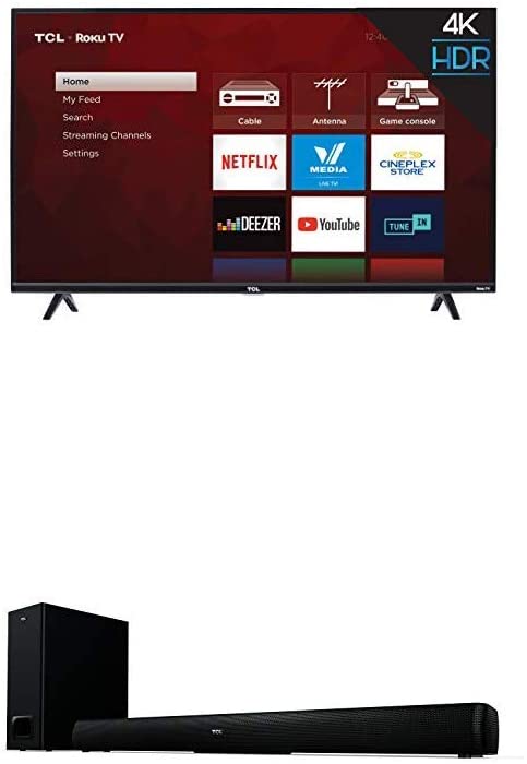 TCL 43S425-CA 4K Ultra HD Smart LED Television (2019), 43" Bundle with Alto 5  2.1 Channel Home Theater Sound Bar and Wireless Subwoofer