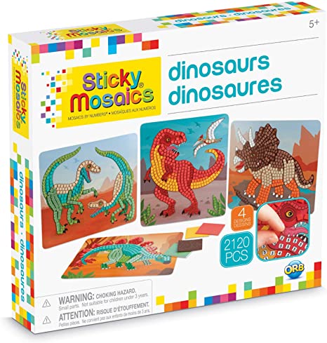 The Orb Factory Sticky Mosaics Dinosaurs Arts and Crafts (2120 Piece), Green/Brown/Orange/Blue, 12" x 2" x 10.75"