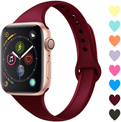 Acrbiutu Bands Compatible with Apple Watch 38mm 40mm 42mm 44mm, Slim Thin Narrow Replacement Silicone Sport Accessory Strap Wristband Compatible for iWatch Series 1/2/3/4/5 Women Men