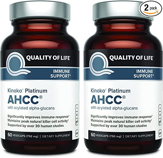 2 Pack AHCC Kinoko Platinum 750 mg– Premium Immune Support Supplement - Quality of Life - 60 Count Bottles