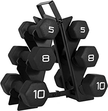 WF Athletic Supply Black Neoprene Dumbbell Set, Non-Slip, Hex Shape, Free Weights Set for Muscle Toning, Strength Building, Weight Loss - Portable Weights for Home Gym Hand Weight