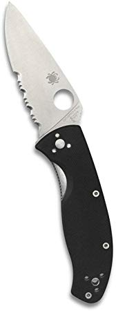 Spyderco Tenacious Folding Knife - Black G-10 Handle with CombinationEdge, Full-Flat Grind, 8Cr13MoV Steel Blade and LinerLock - C122GPS