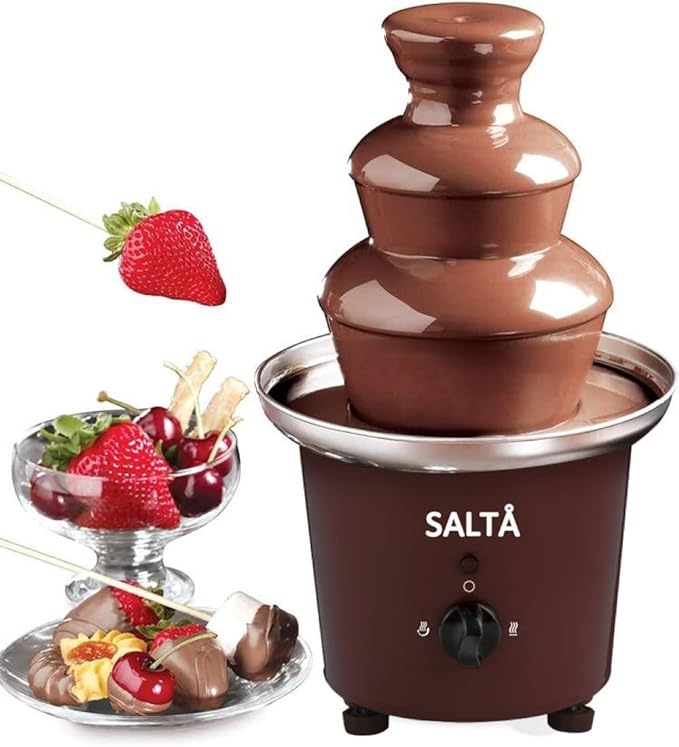 Salta Large Size Stainless Steel Chocolate Fountain Fondue Set Electric 3-Tier Machine with Hot Melting Pot Base (900ml Capacity)
