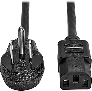 Tripp Lite Desktop Computer Power Cord, Right-Angle 5-15P to C13 - Heavy Duty, 15A, 125V, 14 AWG, 3 ft., Black (P007-003-15D)