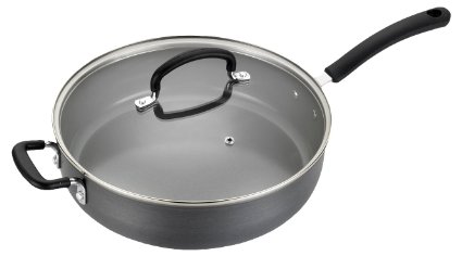 T-fal E78999 Precision Hard Anodized Nonstick Ceramic Coating PTFE PFOA and Cadmium Free Scratch Resistant Dishwasher Safe Oven Safe Jumbo Cooker Saute Pan Fry Pan Cookware, 5-Quart, Black