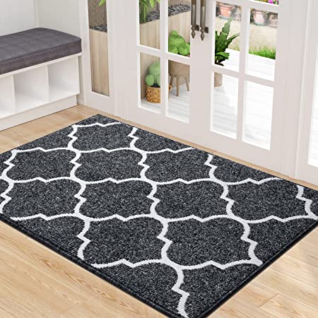 OLANLY Indoor Door Mat, 32x48, Non-Slip Absorbent Resist Dirt Entrance Rug, Machine Washable Low-Profile Inside Floor Mat Door Rugs for Entryway, Black Trellis