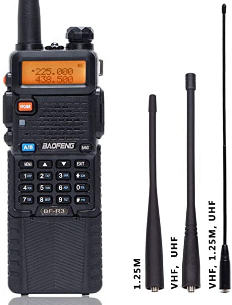 BaoFeng BF-R3 Tri-Band 5W VHF,1.25M,UHF 136-174/220-225/400-520Mhz with 3 Antennas 3800mAh Battery Amatuer Portable UV-5R Transmitter Two Way Radio