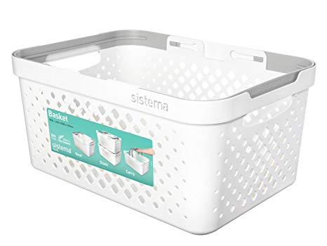 Sistema Stack 'n' Nest Basket-18.5 litre, White/Grey, 40.8 x 28.8 x 18.9 cm