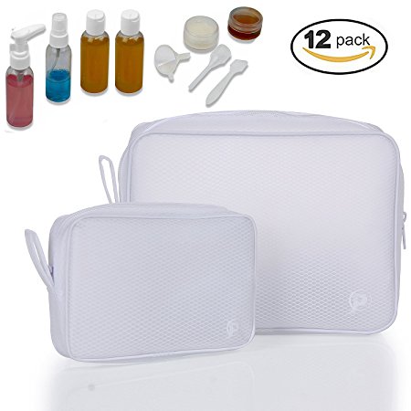 Toiletry Bags Travel Bottles Set 12pcs, TSA Approved Clear Leak Proof Containers for Cosmetic Toiletries Liquids   Durable Makeup Bags EVA Made Zipper Pouches - A Must Have for Different Storage Use