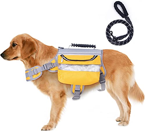 Dog Hiking Backpack,Outdoors Dog Saddle Bag with Dog Harness & Side Pockets for Medium & Large Dogs, Dog Travel Bag for Hunting Camping Hiking Travel…