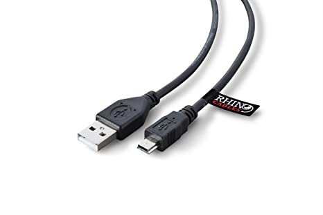 rhinocables USB 2.0 A Male to Mini B 5-Pin Charging Cable Lead — Game Console/Controller PS3, Dash Cam, Digital Cameras, GoPro, SatNav, GPS, MP3 Players — 1.8m/180cm (Black)