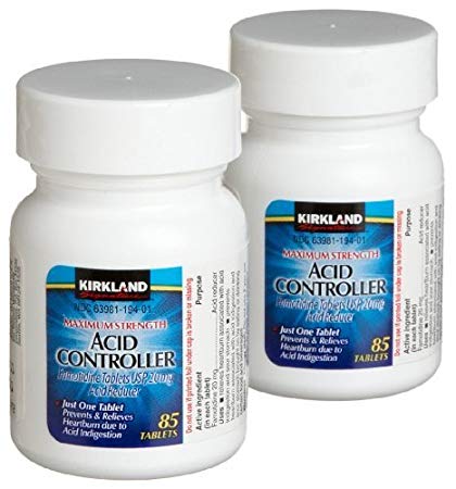 Kirkland Signature Maximum Strength Acid Controller Relieves Heartburn Due to Acid Indigestion Famotidine Tablets, Usp 20mg Acid Reducer - 2 Packs of 85 Counts Bottle Tablets (170 Tablets Total) - Cos10