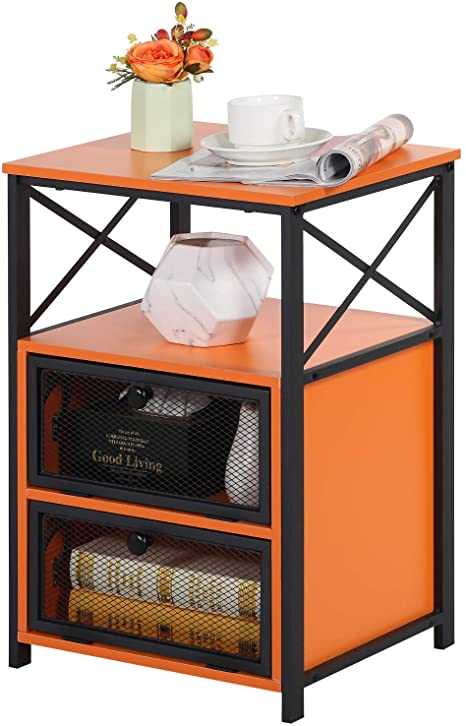 VECELO Night Stand, End Side Table with Storage Space and Door,Modern Nightstands for Living Room,Bedroom, Orange