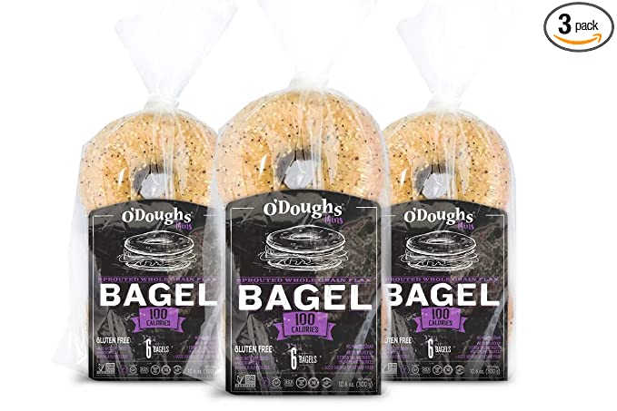 O'Dough Thins Gluten Free Bagels, Sprouted Whole Grain Flax, 100 Calorie Bagels, Presliced, 10.58 Ounce [3 Packs]