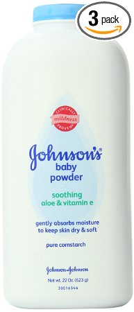 Johnson's Baby Powder, Pure Cornstarch, Aloe & Vitamin E, 22 Ounce (Pack of 3)
